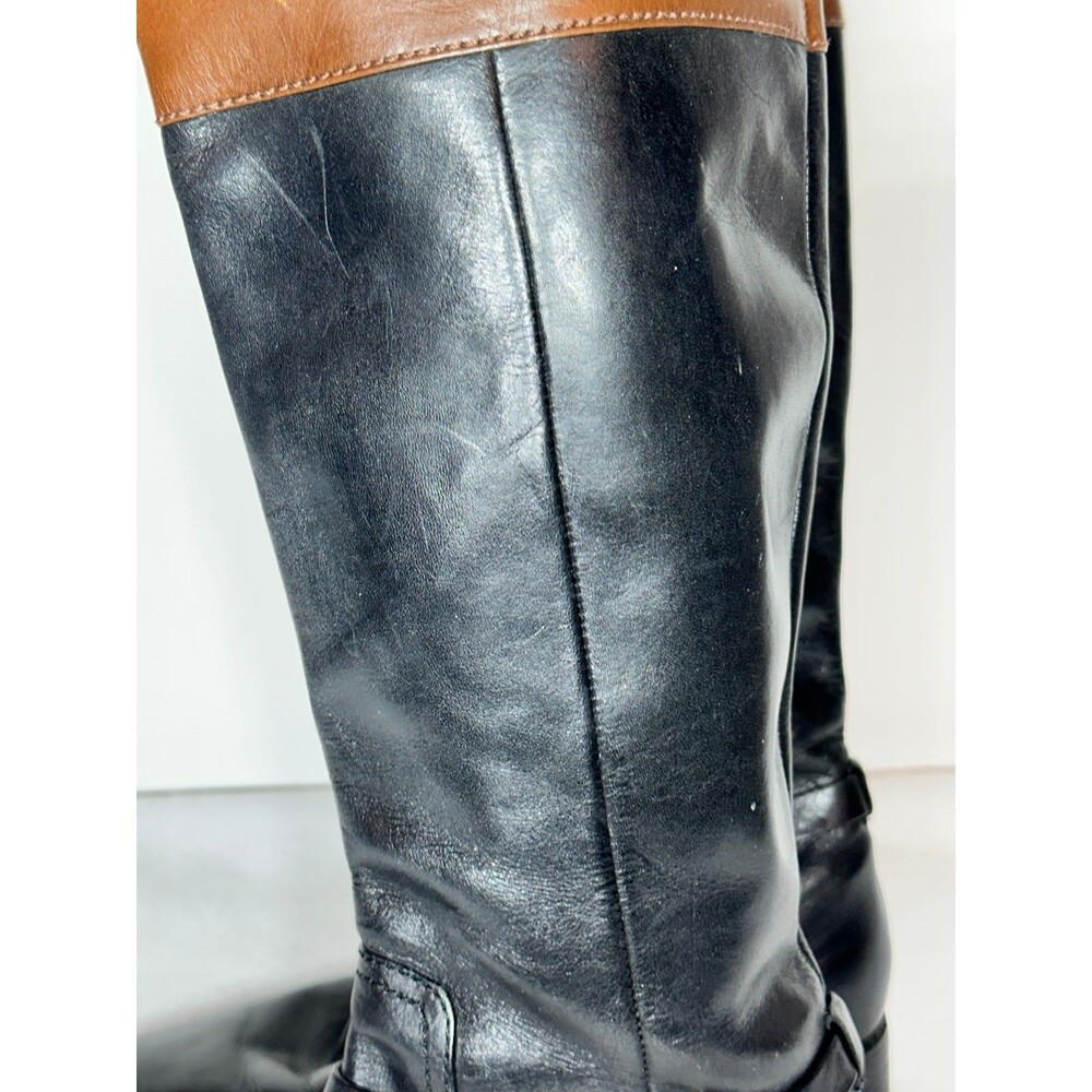 Michael Kors Fulton Harness Boot Black/Mocha Brown Leather Boot sz 7.5 - Picture 3 of 12